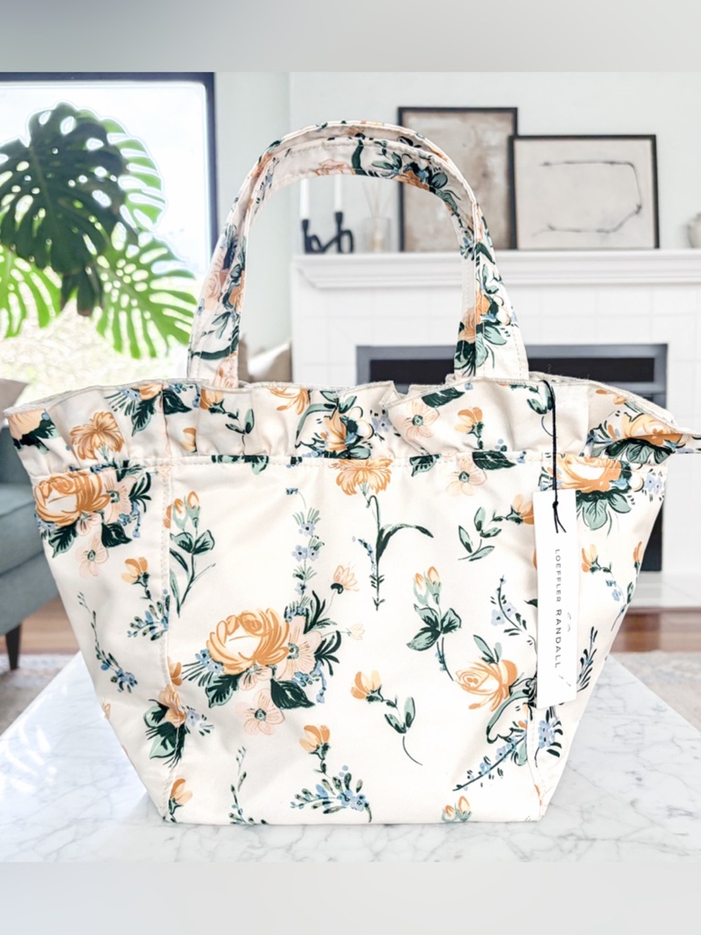 Loeffler Randall Floral Tote in Cream and Yellow